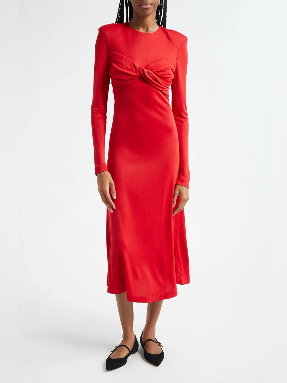 FARM Rio Red Twisted Cup Midi Dress